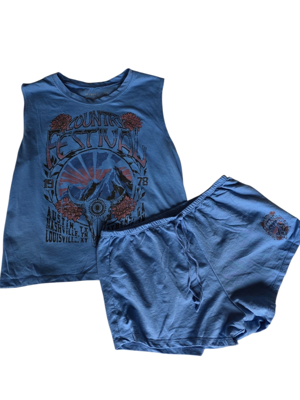 Weekend Soul Country Festival Blue Graphic Lounge Tank & Shorts Set